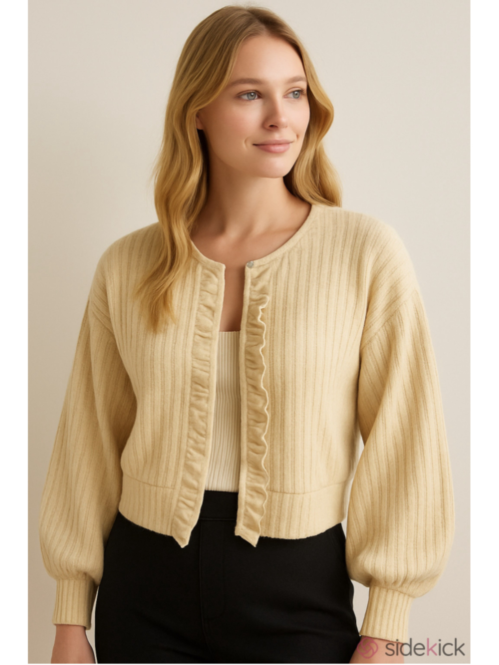NEW Women's Cupio Blush Beige Ruffle Cardigan Sweater Size XL